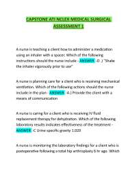 CAPSTONE ATI NCLEX MEDICAL SURGICAL ASSESSMENT 1 Questions with solved solutions