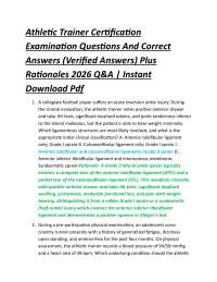Athletic Trainer Certification Examination Questions And Correct Answers