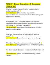 PICU V1 Exam Questions & Answers (Grade A+)