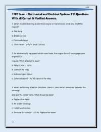 310T Exam - Electronical and Electrical Systems 113 Questions With all Correct & Verified