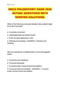 NHCO PHLEBOTOMY EXAM 2026 ACTUAL QUESTIONS WITH VERIFIED SOLUTIONS.