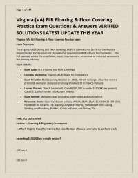 Virginia (VA) FLR Flooring & Floor Covering Practice Exam Questions & Answers VERIFIED SOL