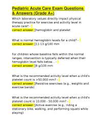 Pediatric Acute Care Exam Questions & Answers (Grade A+)