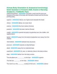 Human Body Orientation & Anatomical terminology Exam Question & Answers 2026, Exams of Nur