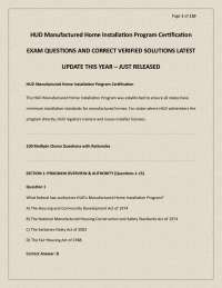 HUD Manufactured Home Installation Program Certification EXAM QUESTIONS AND CORRECT VERIFI