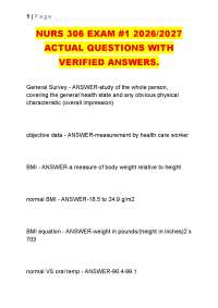 NURS 306 EXAM #1 2026/2027 ACTUAL QUESTIONS WITH VERIFIED ANSWERS.