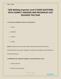 CWB Welding Inspector Level 3 EXAM QUESTIONS WITH CORRECT ANSWERS AND RATIONALES JUST RELE