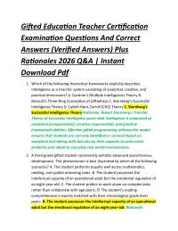 Gifted Education Teacher Certification Examination Questions And Correct Answers