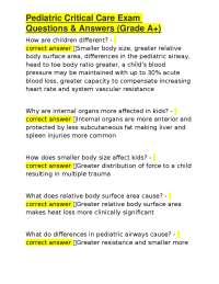 Pediatric Critical Care Exam Questions & Answers (Grade A+)