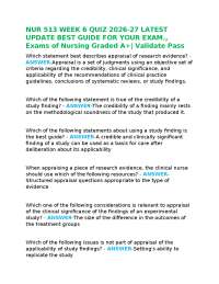 NUR 513 WEEK 6 QUIZ 2026-27 LATEST UPDATE BEST GUIDE FOR YOUR EXAM., Exams of Nursing Grad