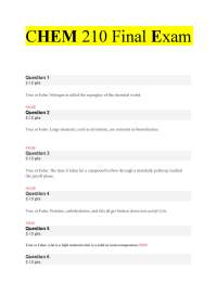 CHEM 210 Final Exam – (2026) Actual Questions & Answers (Portage Learning) 100% Guarantee