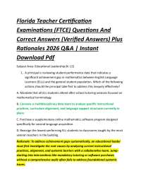 Florida Teacher Certification Examinations (FTCE) Questions And Correct Answers