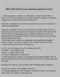 BIOC 3560 (Final) exam questions updated version